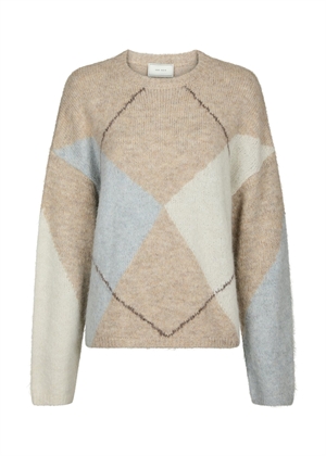 Inga check fluff knit Beige Melange Neo Noir 